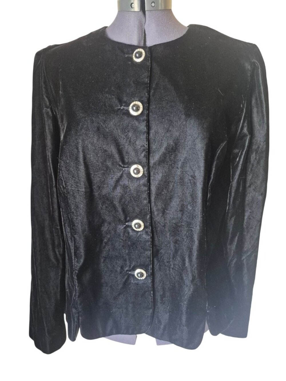Vintage Leslie Fay Black Velvet Rhinestone Button Jacket Women’s Size 14